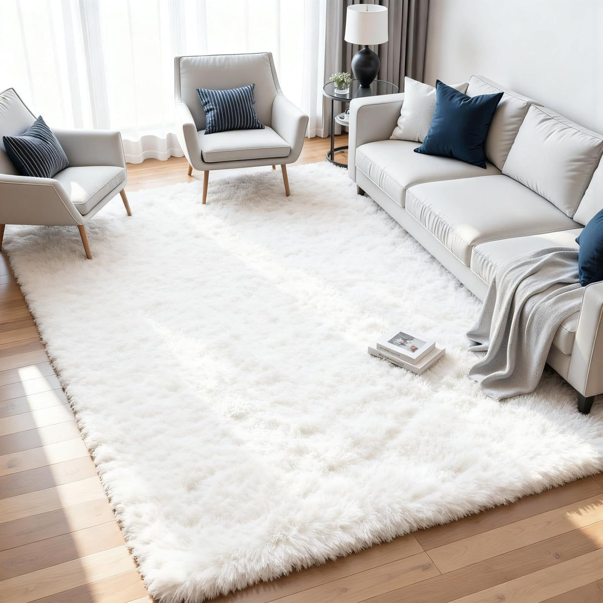 8x10 Fluffy Shag Area Rugs for Living Room Bedroom: Soft Carpet Gray Camel