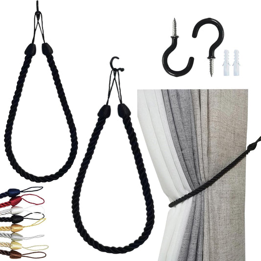 Curtain Tiebacks Ropes, Curtain Tie Backs Holdbacks Black 2 Pack