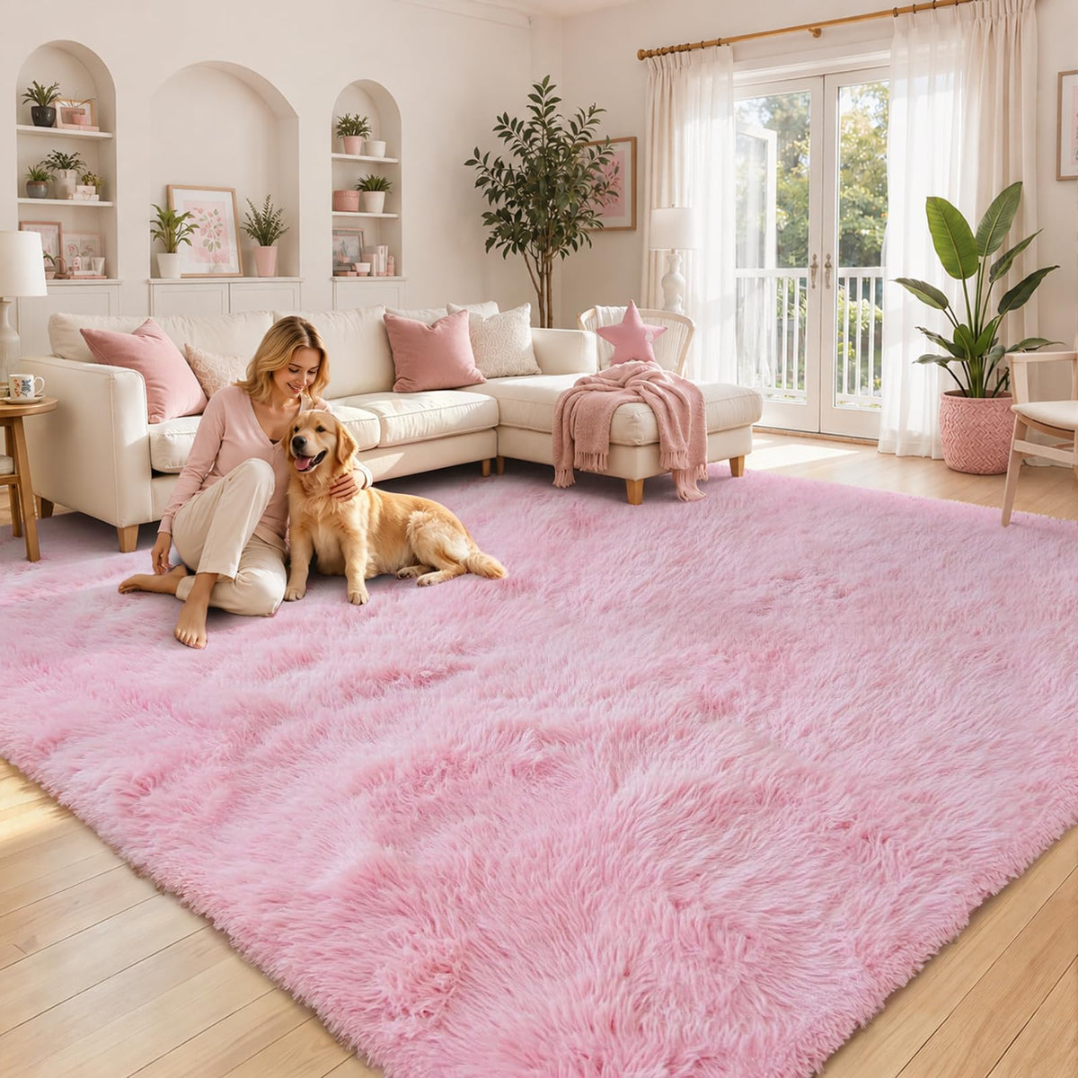8x10 Area Rugs for Living Room,Cream Large Shaggy Carpet Plush Furry Rug
