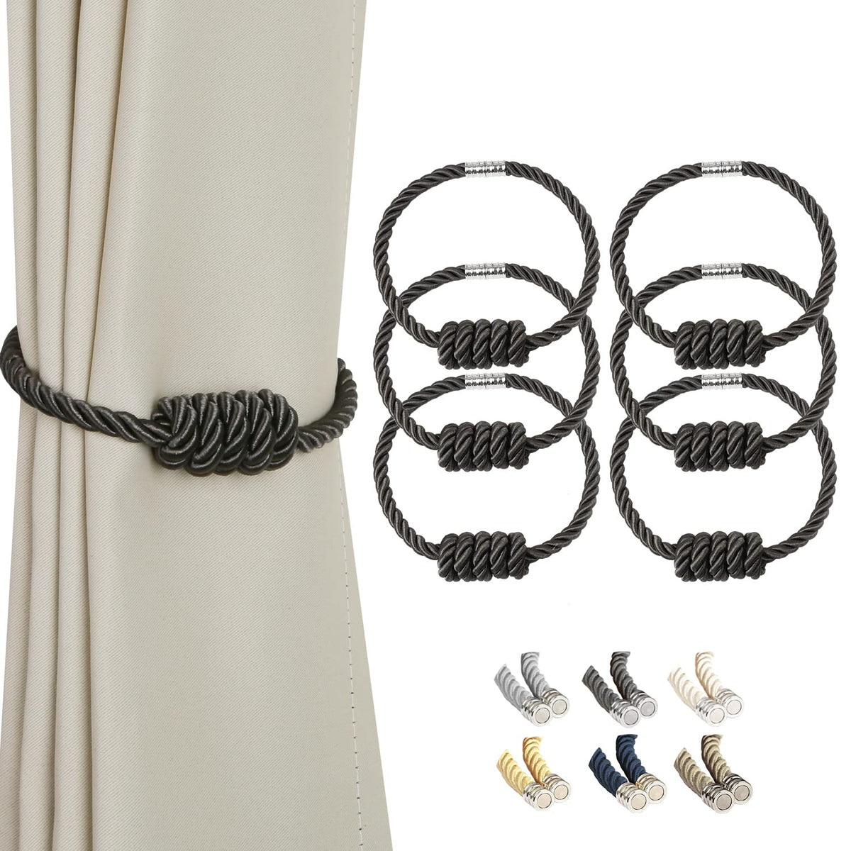 BEL AVENIR Magnetic Jute Curtain Tiebacks 2 Pack Hand-Woven Curtain Ties