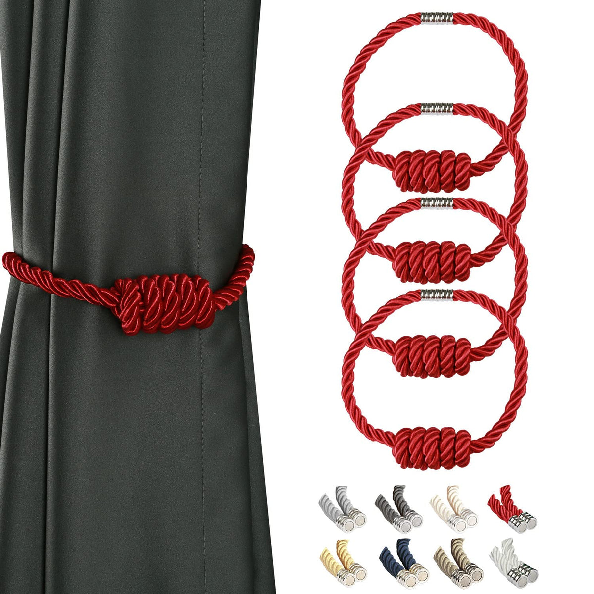 BEL AVENIR Magnetic Jute Curtain Tiebacks 2 Pack Hand-Woven Curtain Ties