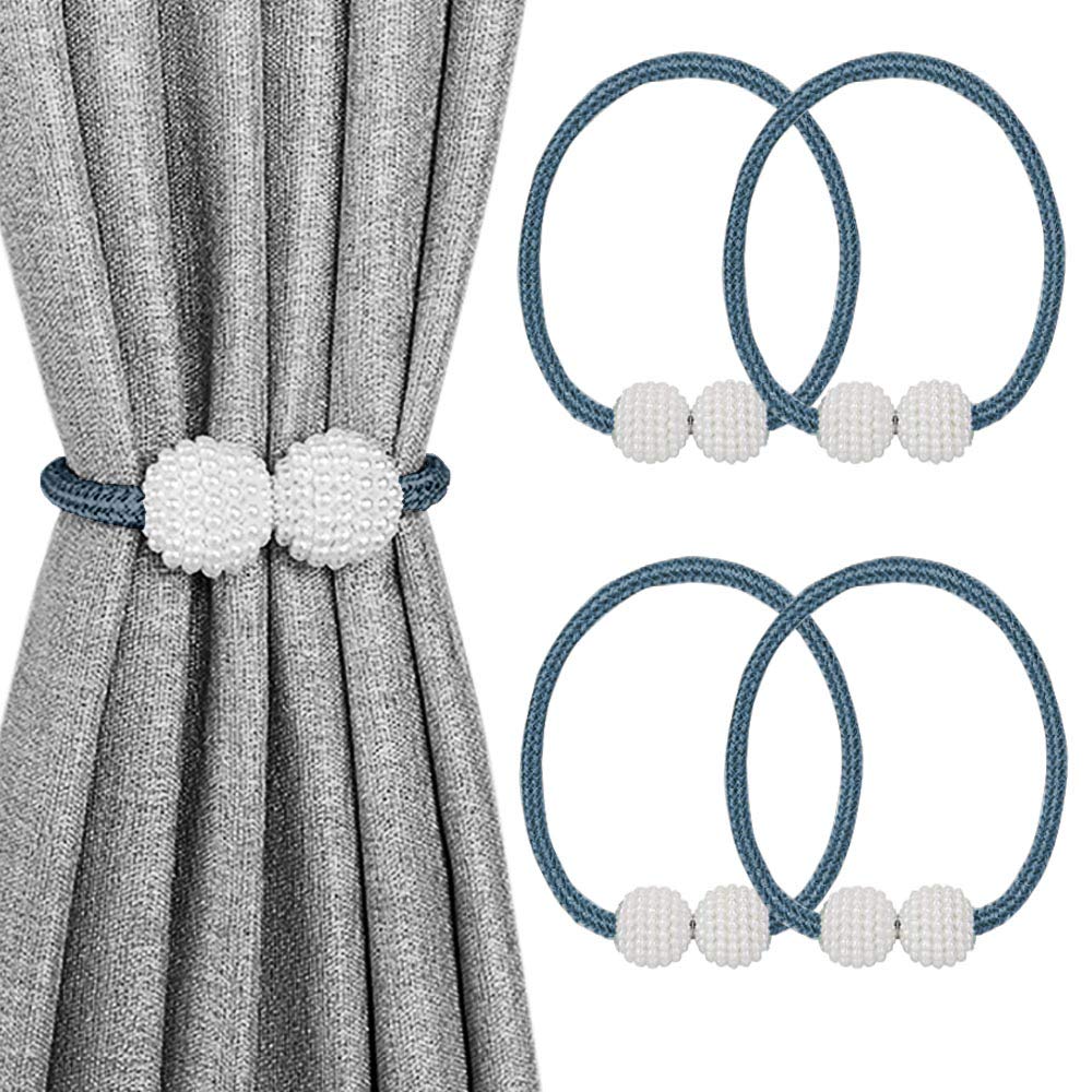 MELALUXE 6 Pack Magnetic Curtain Tiebacks, Decorative Curtain Holdbacks for Window Décor (Grey)