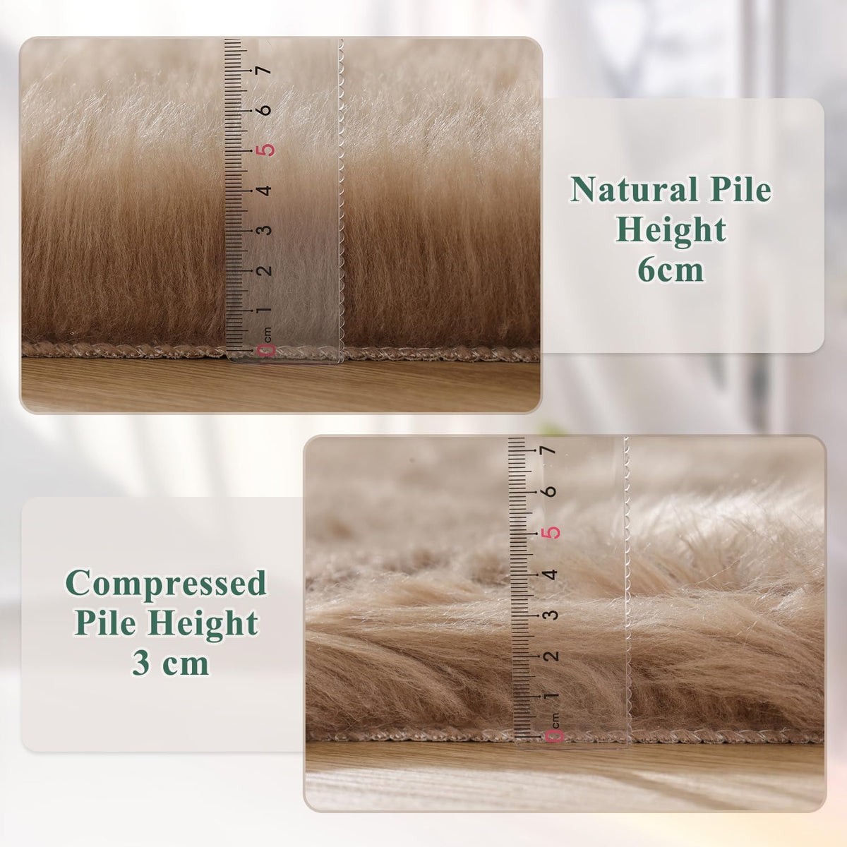 ORINOVA Beige Shag Faux Sheepskin Washable 4X6 Fur Rug for Living Room Bedroom Fluffy Furry Area Rug Rectangle Nursery Decor Rug