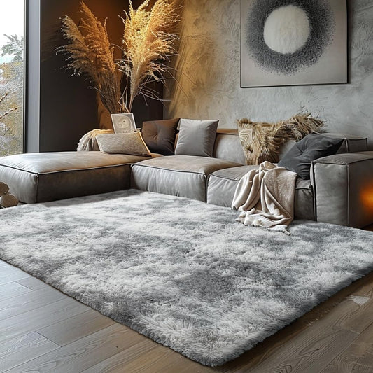Shag Area Rugs for Bedroom Living Room,8X10 Ultra Soft Fluffy Area Rugs for Dorm,Indoor Carpet Plush Rugs for Living Room Home Decor,Tie-Dye Grey