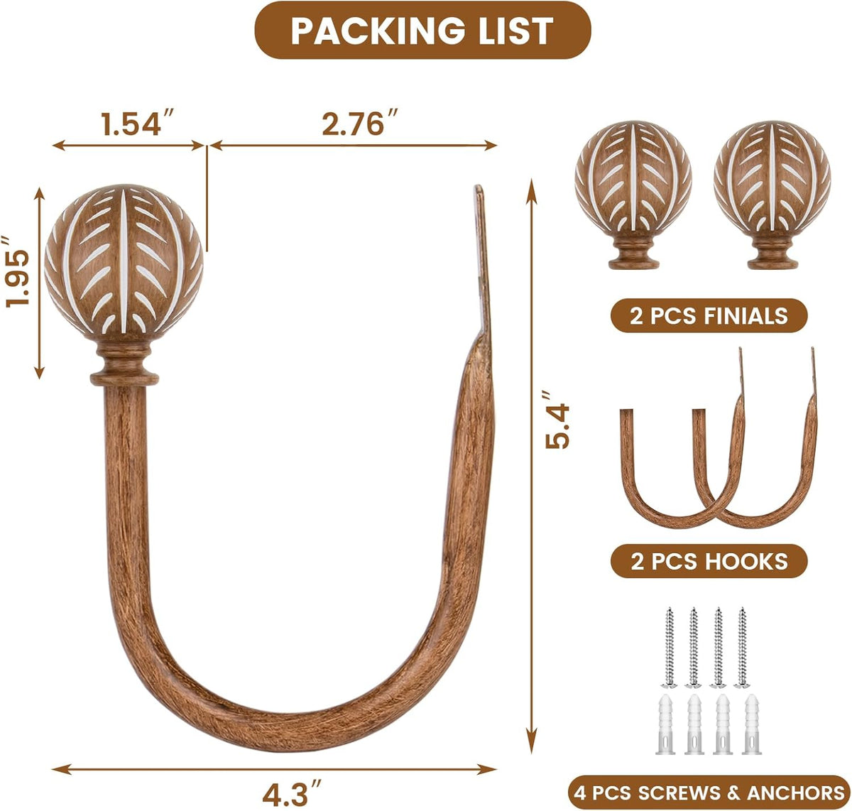 KAMANINA Wood Curtain Holdbacks 2pcs Small