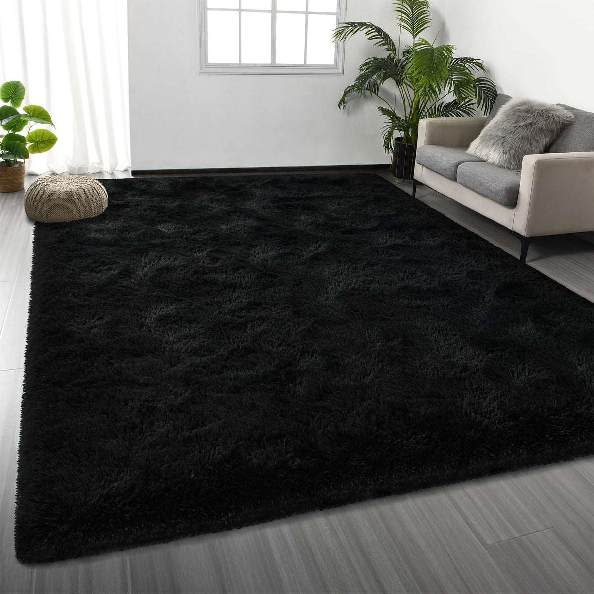 Deerhoo Large Shag Area Rugs 6 x 9, Tie-Dyed Plush Fuzzy Rugs, Dark Grey