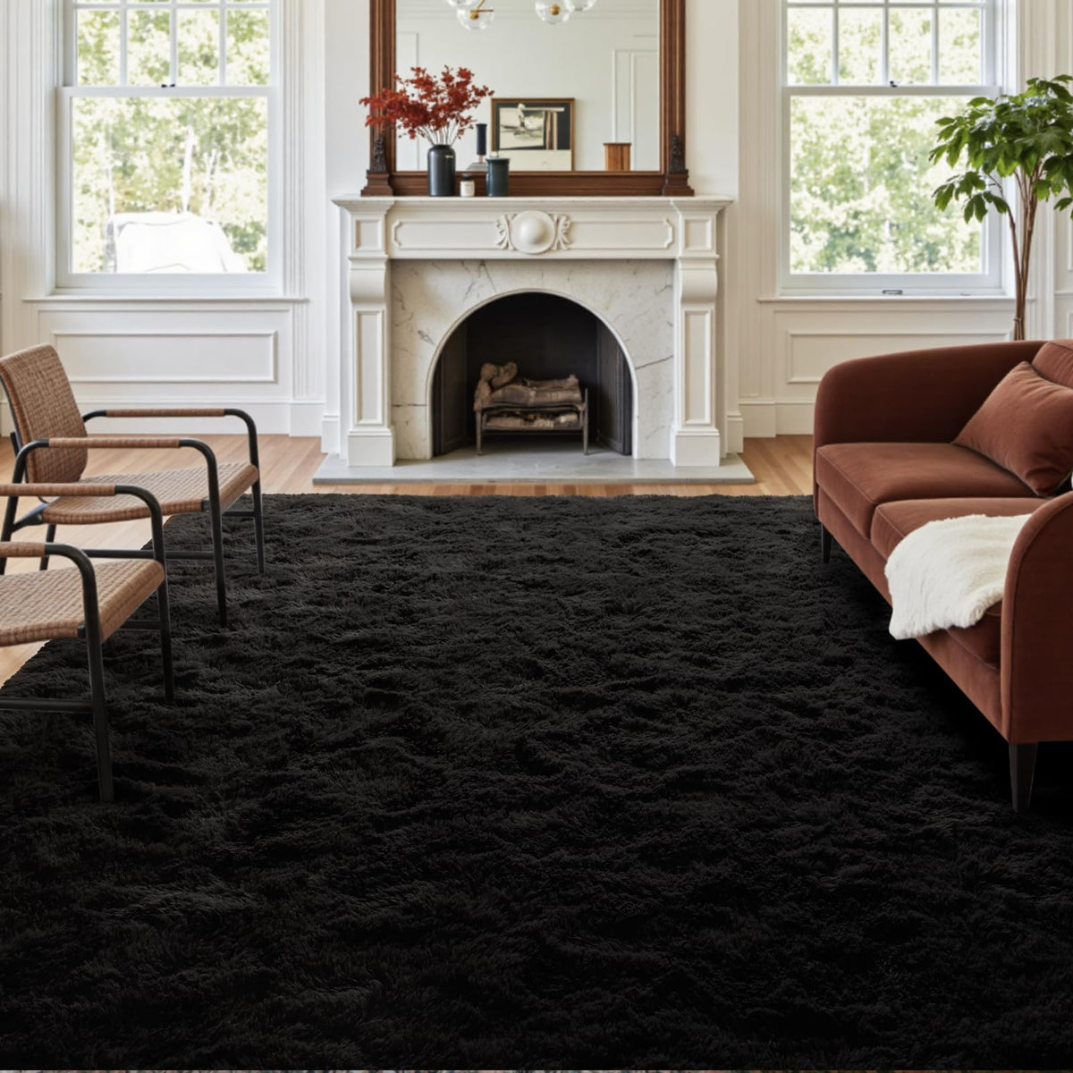8x10 Ft Extra Large Shag Rugs for Living Room, Tie Dyed Ultra Soft Fluffy Furry Area Rugs for Bedroom Indoor Floor, Aesthetic Carpet for Kids Home Decor (Dark Grey)