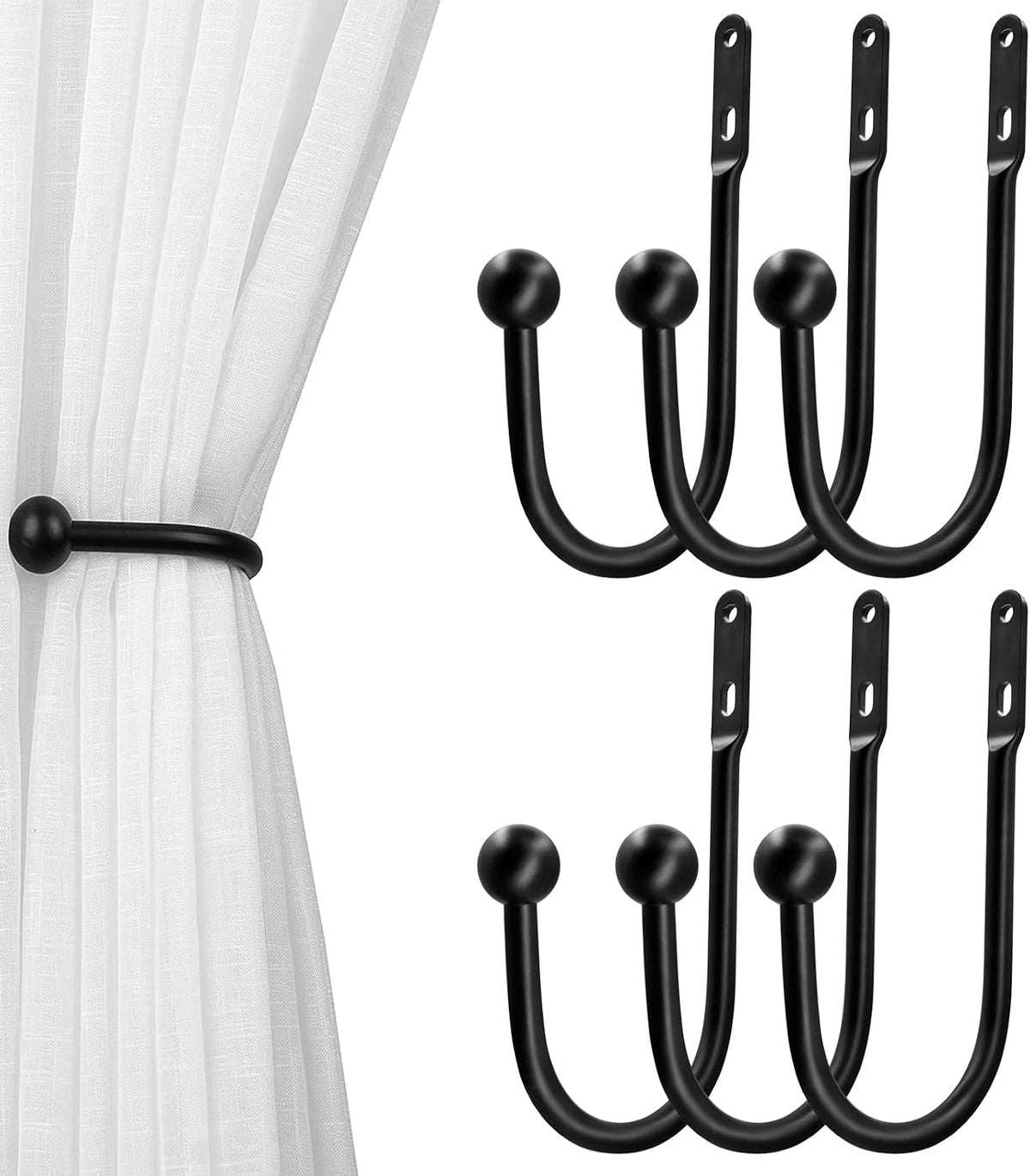 VRSS 6" L x 3" W Wall Mount Curtain Tiebacks Drapery Holdbacks White, 4Pcs