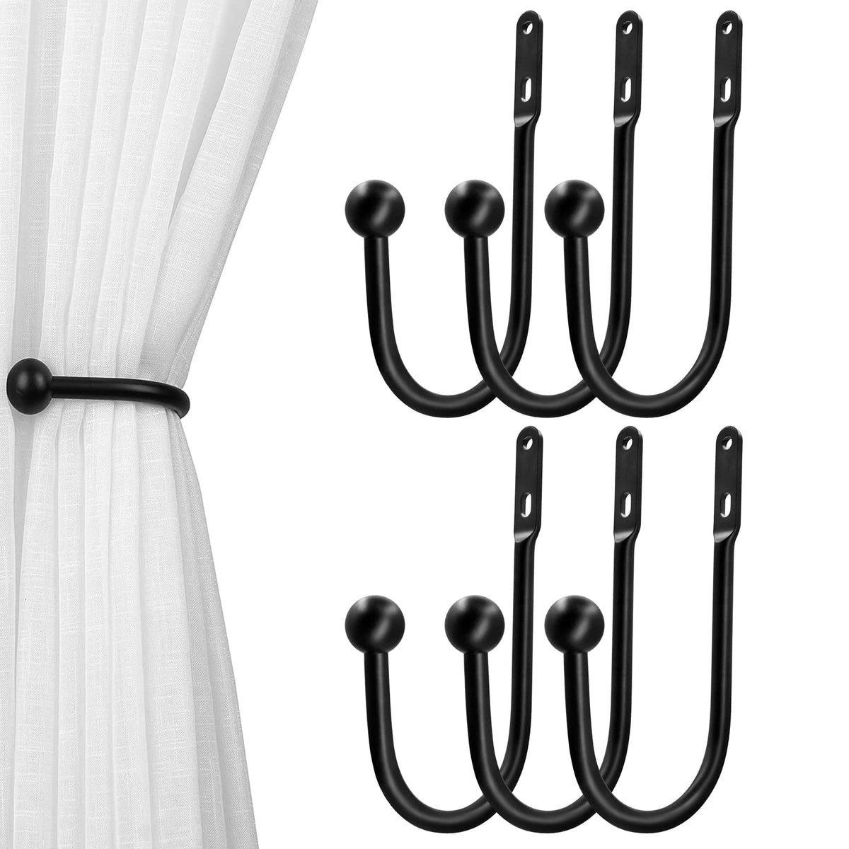 VRSS 6" L x 3" W Wall Mount Curtain Tiebacks Drapery Holdbacks White, 4Pcs