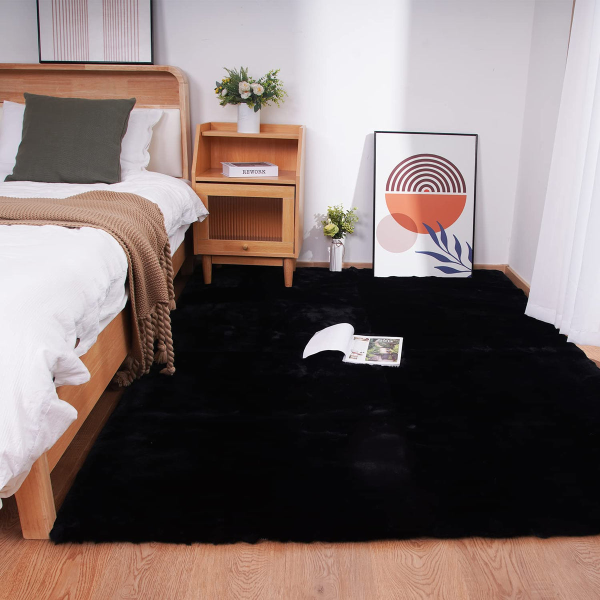 Ghouse White 8x10 Area Rug Fluffy Faux Rabbit Fur Rug White Plush Shag Rug for Living Room Bedroom, Playing Room, Nursery Room