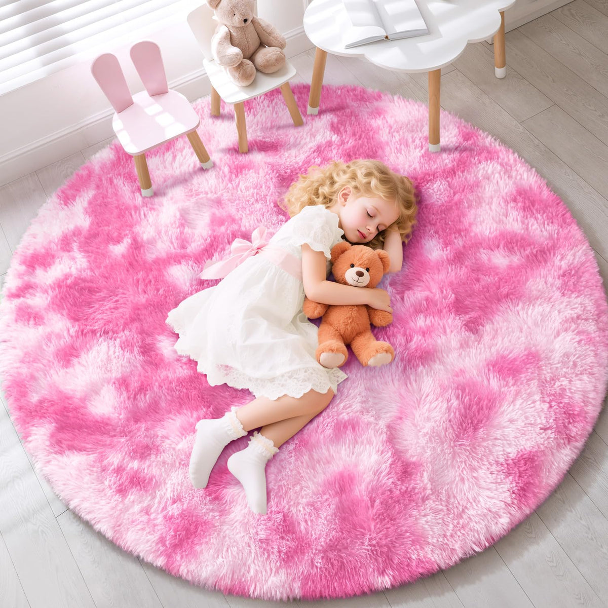 EVOIONOS Area Rug for Bedroom Living Room, Machine Washable 5x7 Fluffy Shag Rug, Soft Plush Non Slip Carpet for Indoor Floor Bedside Nursery Kids Girls Room Dorm, Home Decor Aesthetic, ‌Tie-Dye Camel