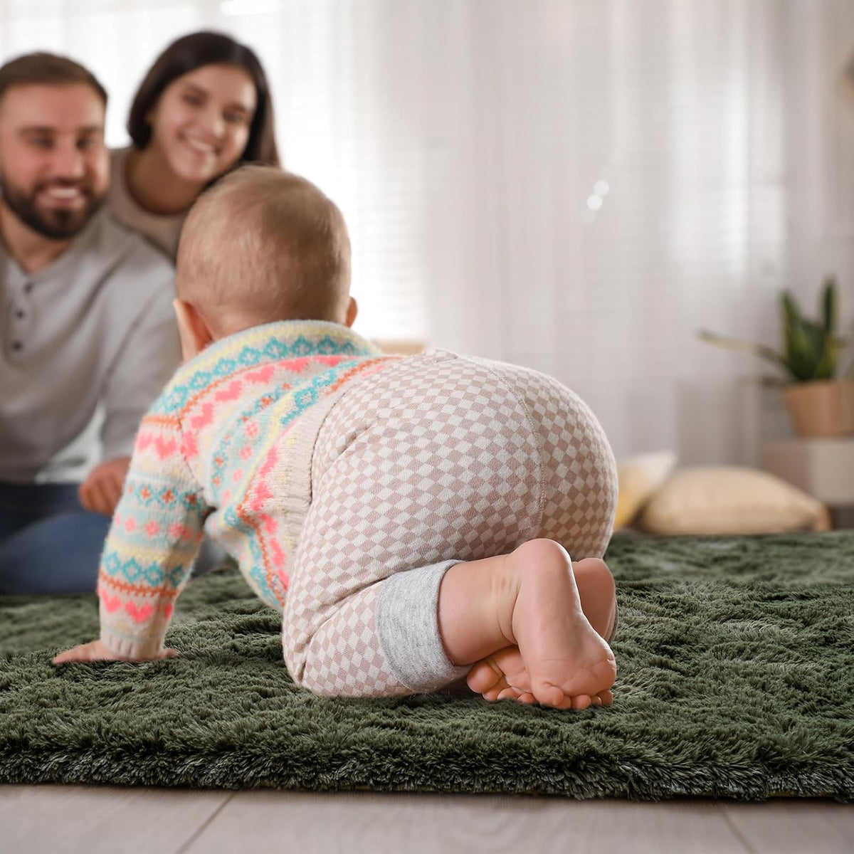 Goideal Fluffy Rug for Bedroom Living Room, 6x9 Olive Green Area Rugs, Faux Fur Shag Modern Carpet Ultra Soft Girls Boys Room Home Decor, Solid