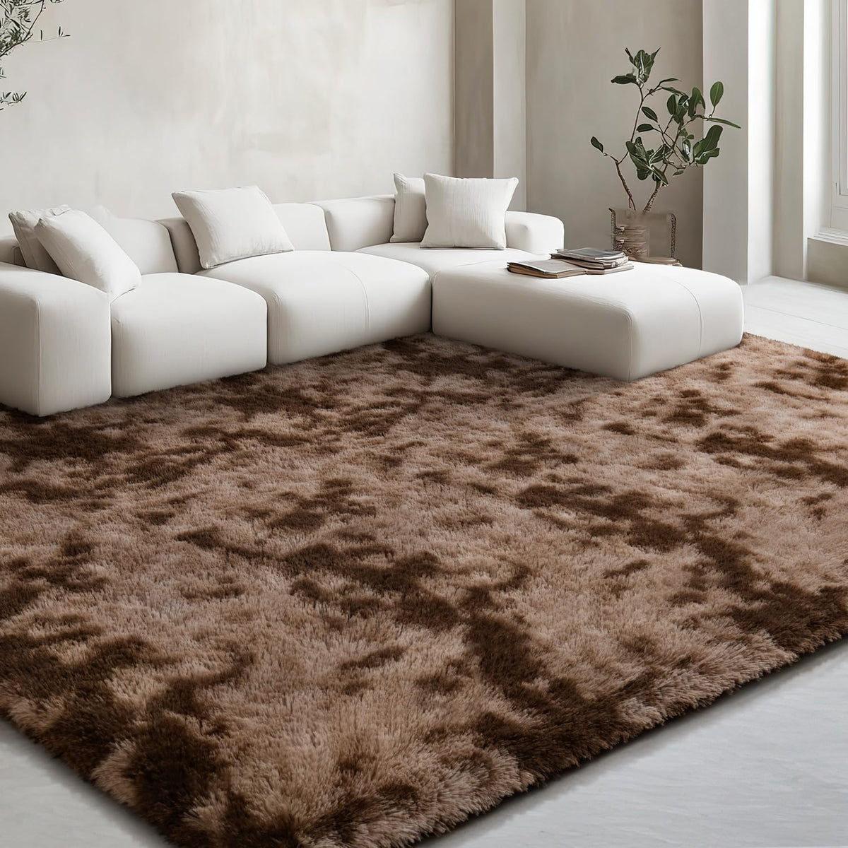 EVOIONOS Area Rug for Bedroom Living Room, Machine Washable 5x7 Fluffy Shag Rug, Soft Plush Non Slip Carpet for Indoor Floor Bedside Nursery Kids Girls Room Dorm, Home Decor Aesthetic, ‌Tie-Dye Camel