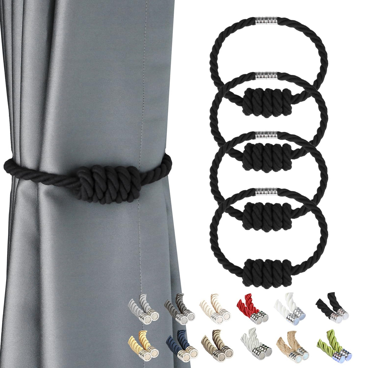 BEL AVENIR Magnetic Jute Curtain Tiebacks 2 Pack Hand-Woven Curtain Ties