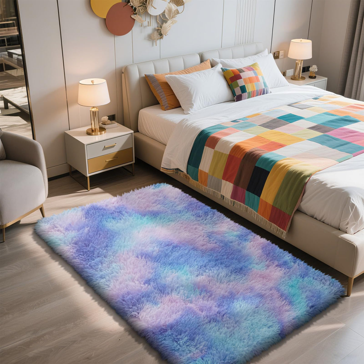 8x10 Fluffy Area Rugs for Living Room,Geometric Shag Area Rug for Bedroom