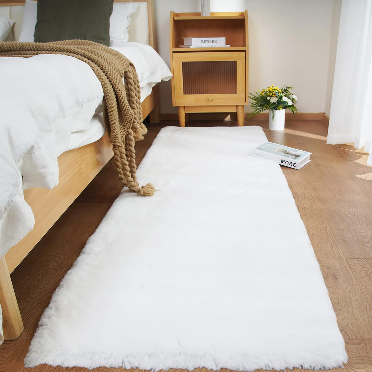 Ghouse White 8x10 Area Rug Fluffy Faux Rabbit Fur Rug White Plush Shag Rug for Living Room Bedroom, Playing Room, Nursery Room