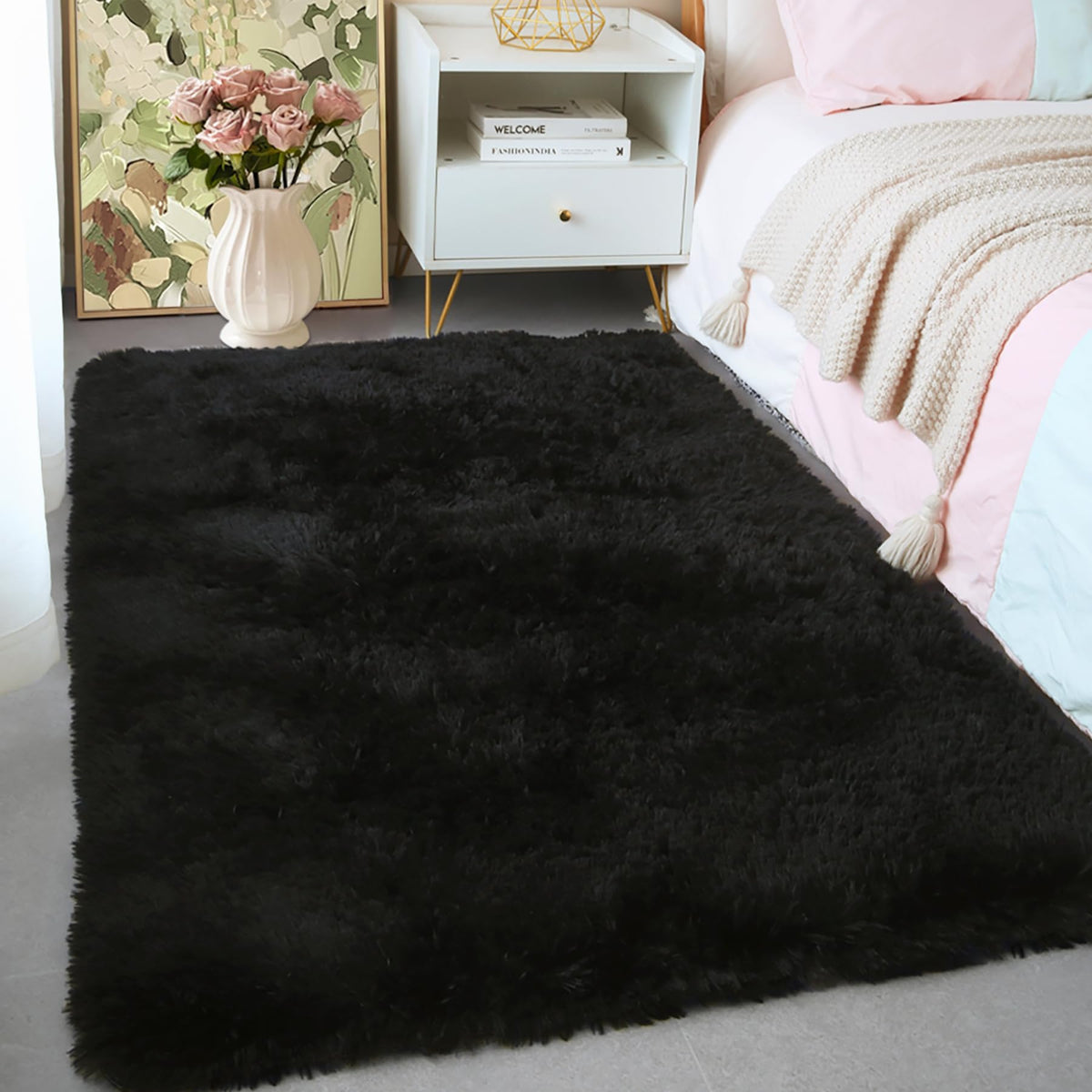 KICHOWUA 4x6 Fluffy Fuzzy Kids Shag Rainbow Rug for Girls Bedroom Playroom
