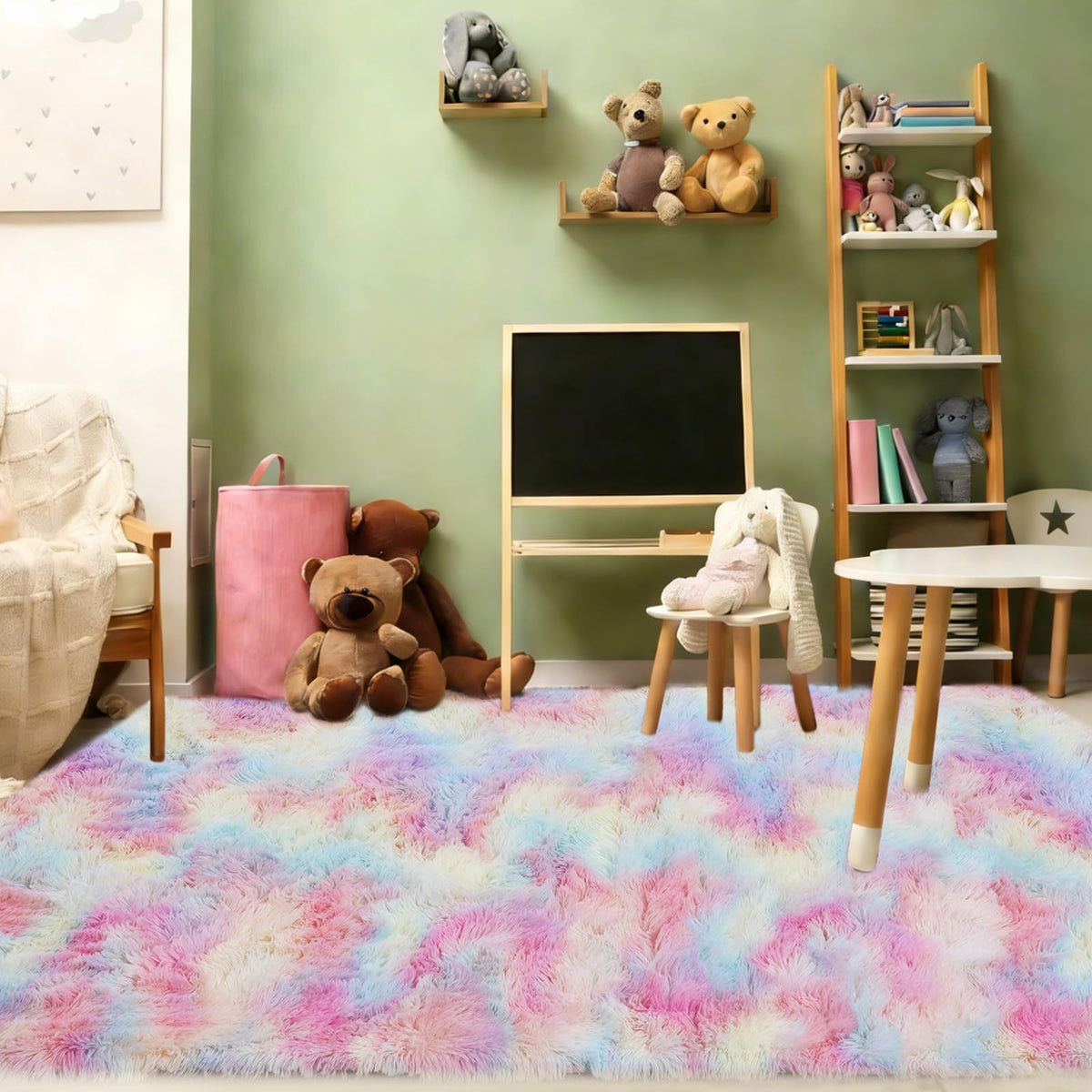 8x10 Beige Fluffy Shag Area Rug, Non-Slip Soft Carpet for Home