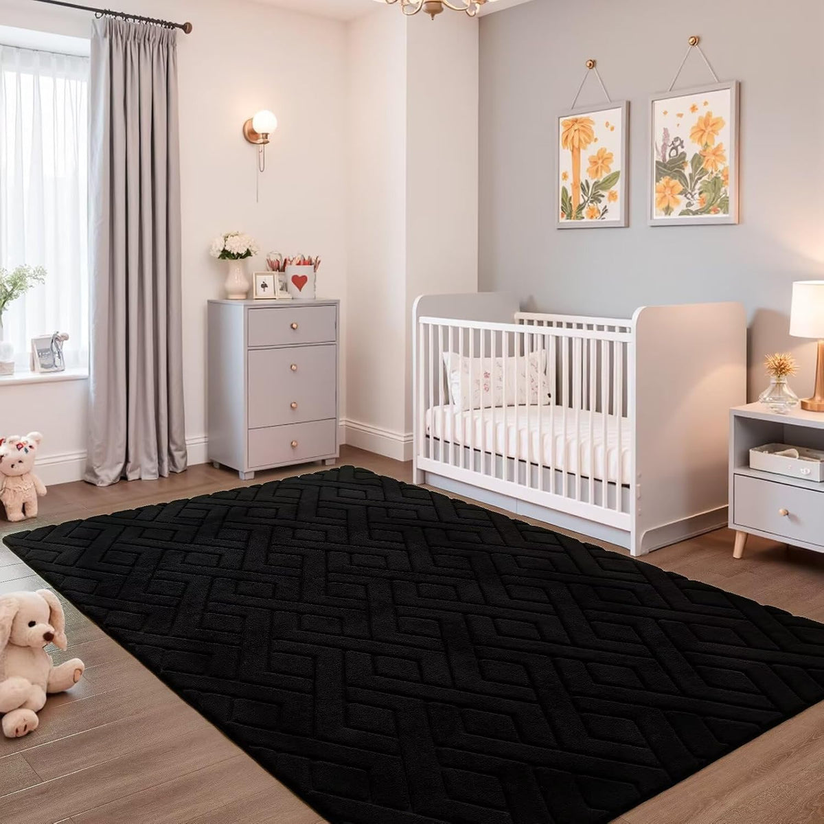 5x7 Black Fluffy Shag Area Rug for Living Room Bedroom