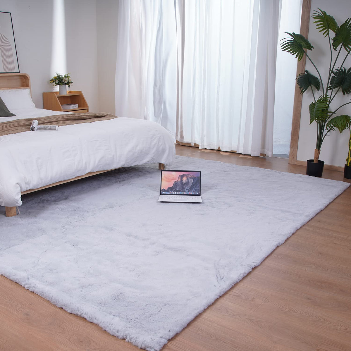 Ghouse White 8x10 Area Rug Fluffy Faux Rabbit Fur Rug White Plush Shag Rug for Living Room Bedroom, Playing Room, Nursery Room