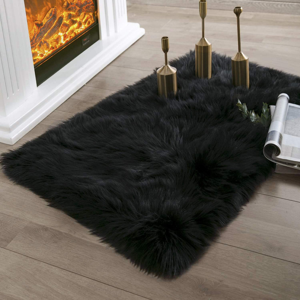 Ashler Faux Fur Rug, White, 2 x 6 Ft, Machine Washable