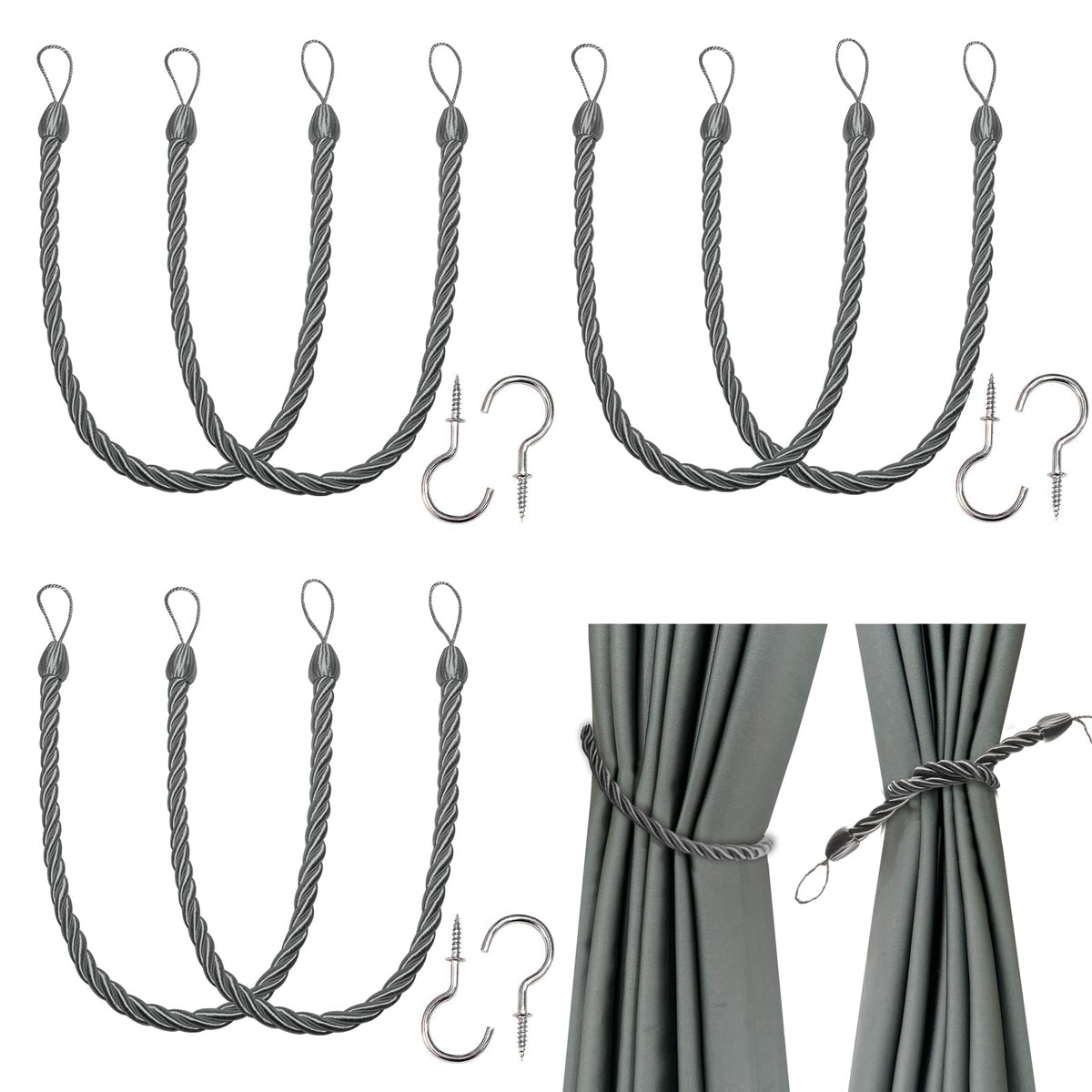 BEL AVENIR Curtain Tiebacks Ropes Tie-Backs,Handmade Holdbacks(Gold,2P)