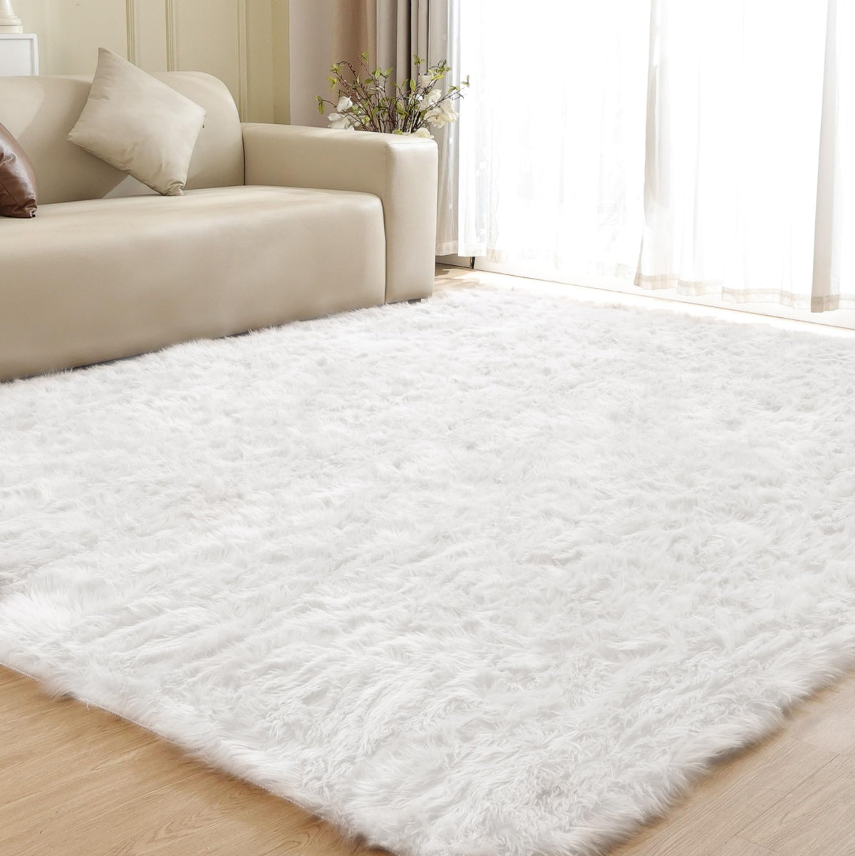 ORINOVA Beige Shag Faux Sheepskin Washable 4X6 Fur Rug for Living Room Bedroom Fluffy Furry Area Rug Rectangle Nursery Decor Rug