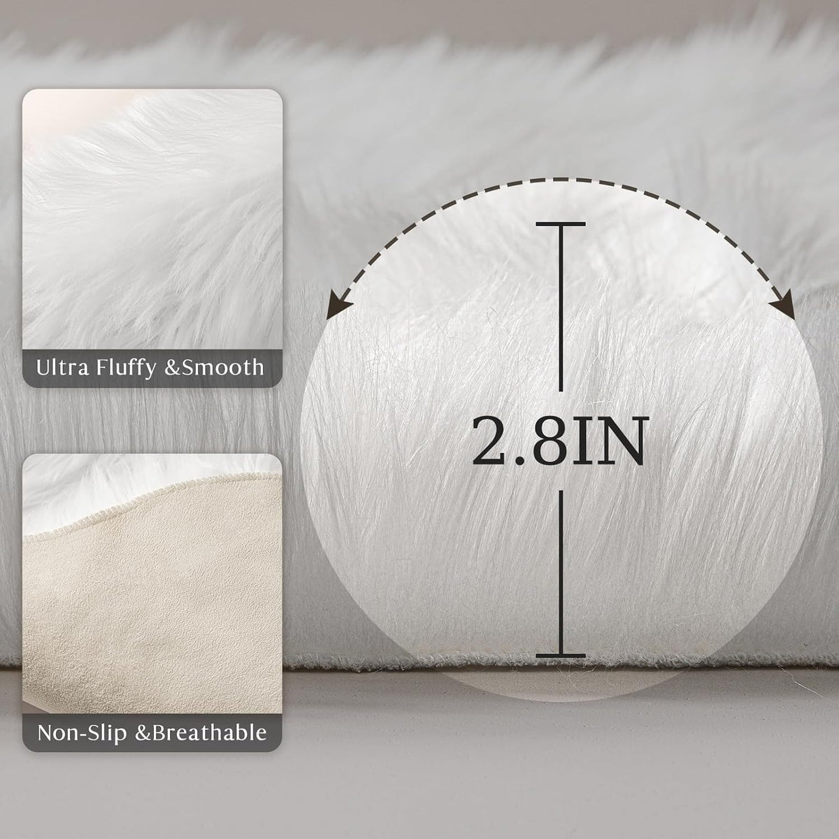 Ashler Faux Fur Rug, White, 2 x 6 Ft, Machine Washable