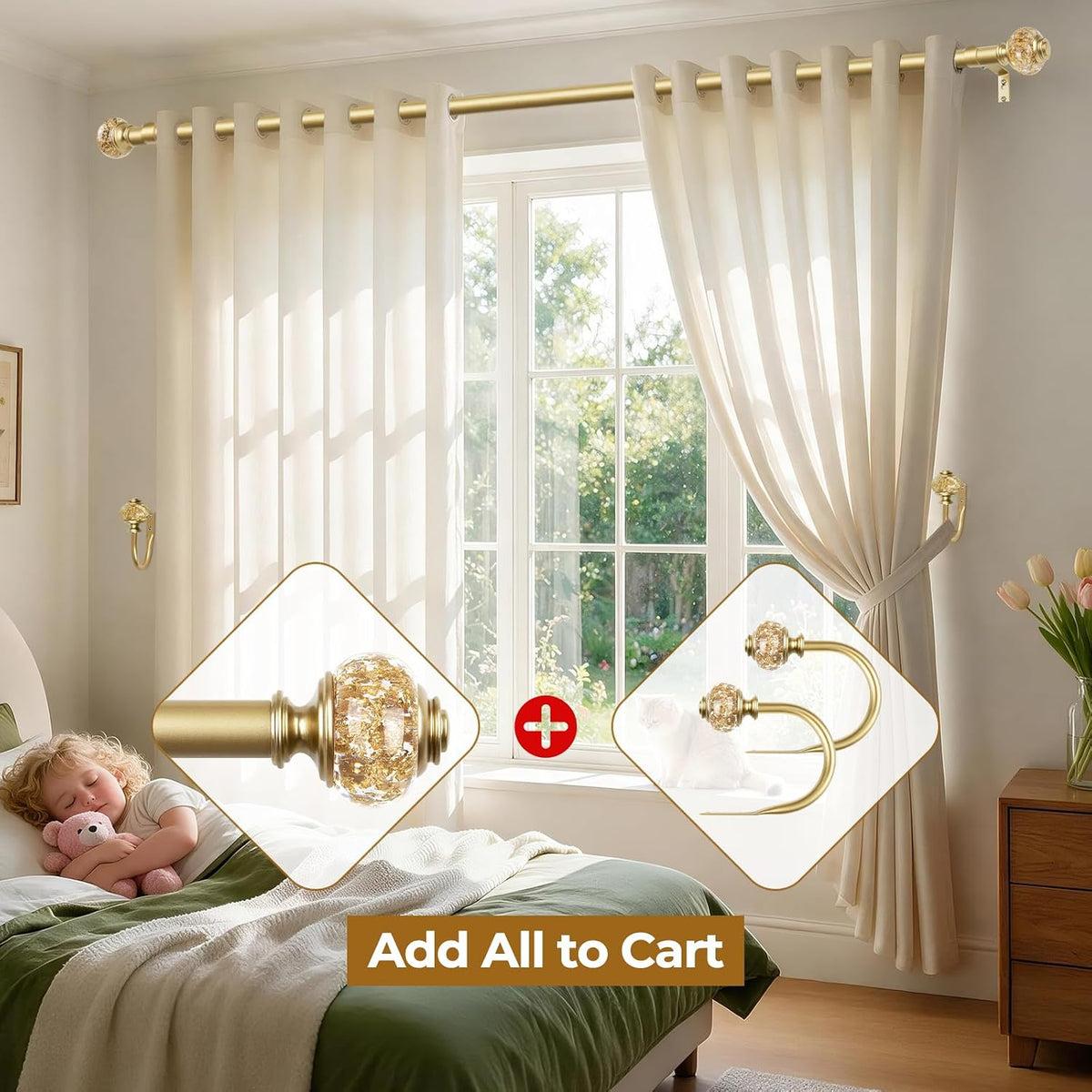 USFOOK Gold Curtain Holdbacks, Decorative Drapery Tiebacks, 2 Pack/1 Pair