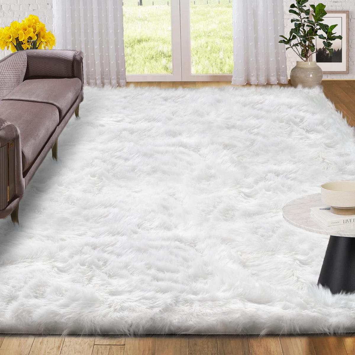 ORINOVA Beige Shag Faux Sheepskin Washable 4X6 Fur Rug for Living Room Bedroom Fluffy Furry Area Rug Rectangle Nursery Decor Rug