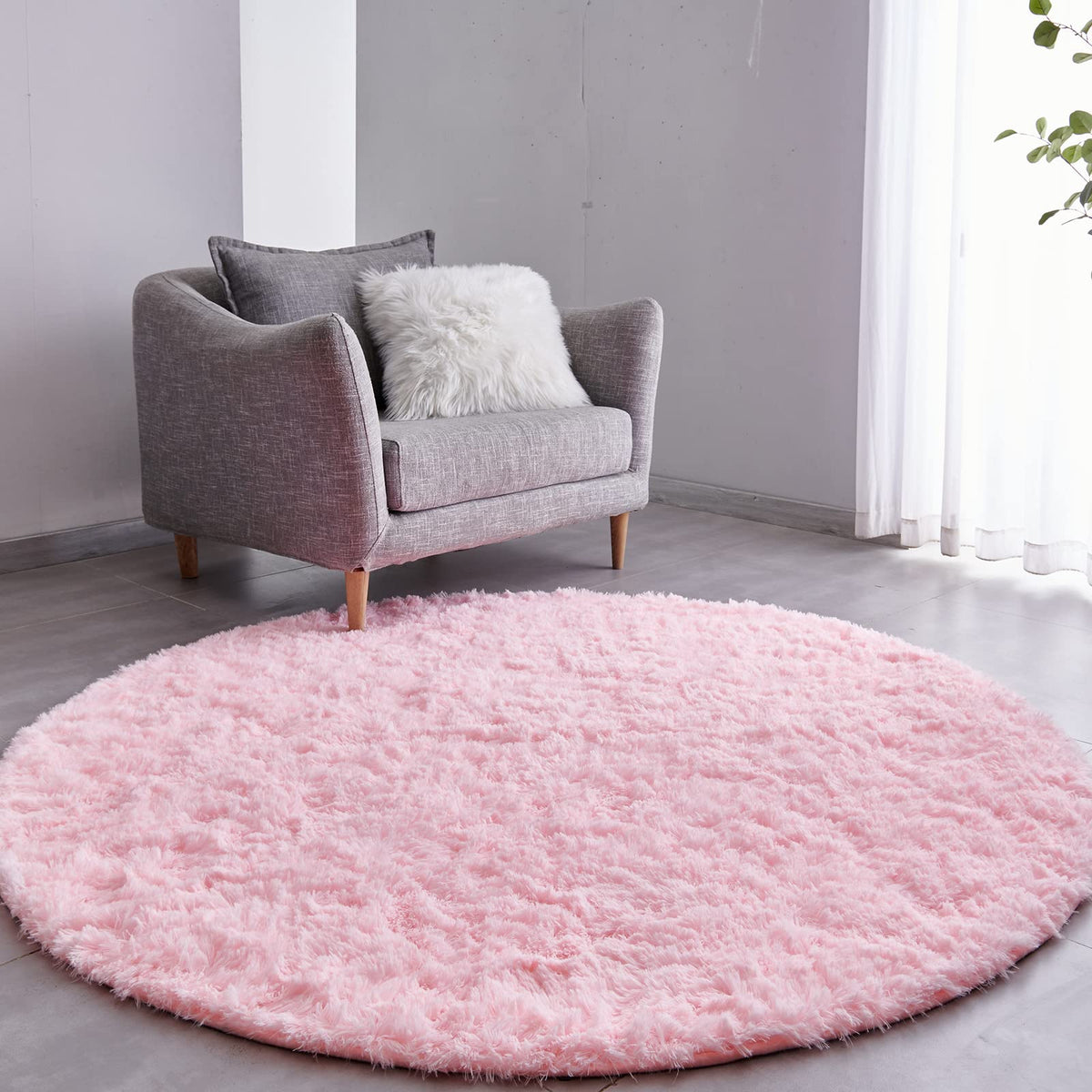 FJZFING Grass Green Round Rug Ultra-Soft Plush Modern 5x5 Circle Area Rug for Kid's Bedroom, Fluffy Shag Circular Rug for Nursery Room, Cute Grass Green Carpet for Teen's Room