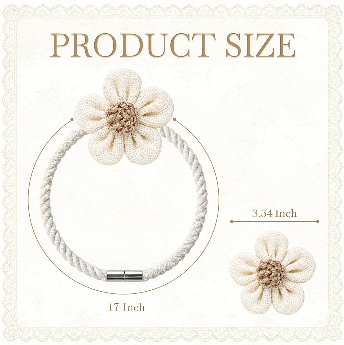VIS'V Magnetic Curtain Tiebacks, Boho Curtain Holdbacks, Cream, 2 Pcs