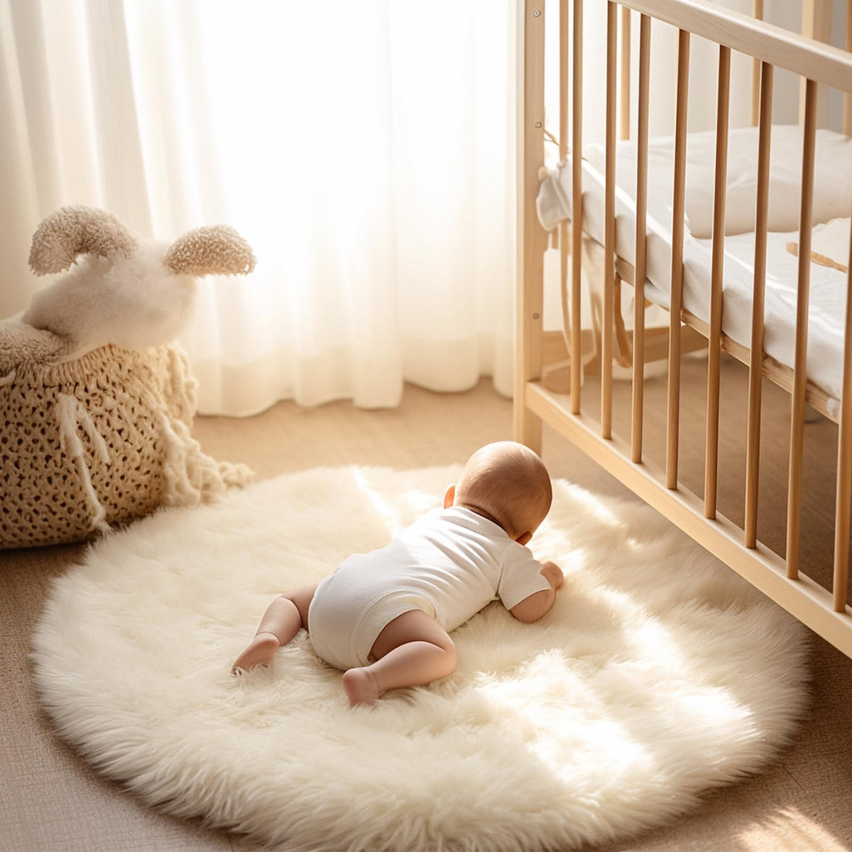 Ashler Faux Fur Rug, White, 2 x 6 Ft, Machine Washable