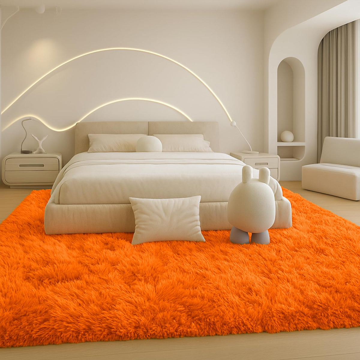 8x10 Beige Fluffy Shag Area Rug, Non-Slip Soft Carpet for Home