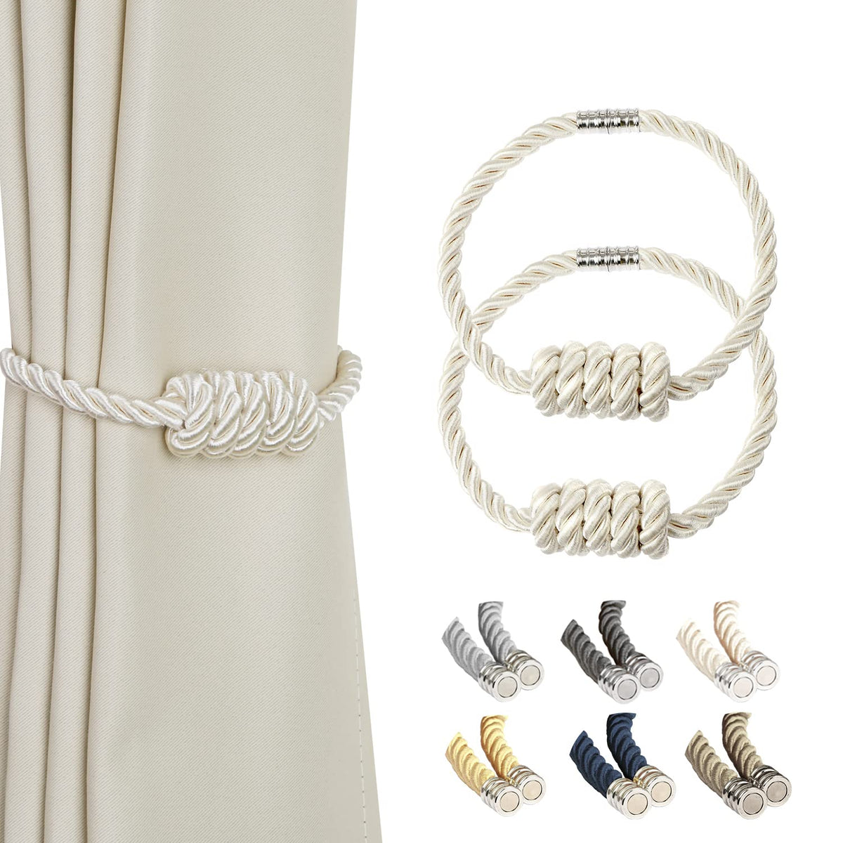 BEL AVENIR Magnetic Jute Curtain Tiebacks 2 Pack Hand-Woven Curtain Ties