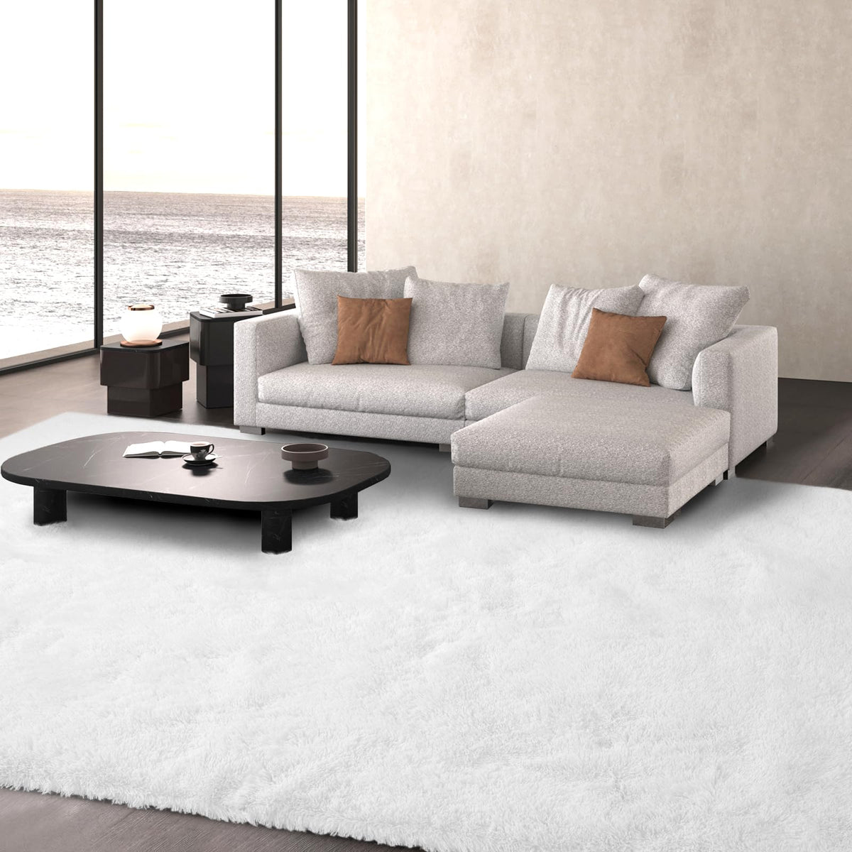 Grey Shag Rug for Living Room 6x9 - Soft Fluffy Plush Area Carpet
