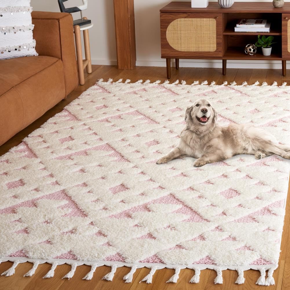 SAFAVIEH Moroccan Tassel Shag Rug 5'3"x7'6", Ivory & Brick Rust MTS688P