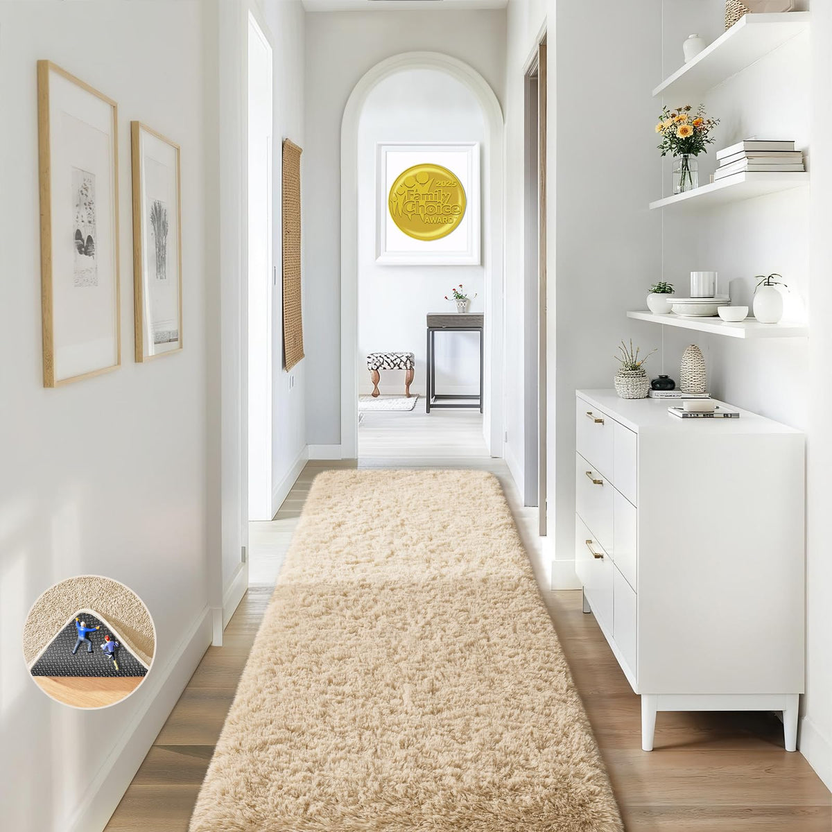 Ophanie 8x10 Area Rugs for Living Room, Washable Non-Slip Fluffy Soft Large Shag Bedroom Carpet, Ivory Big Indoor Nursery Rug, Carpets for Boy and Girls Room Dorm Decor with Over 99 pcs Pile fibers