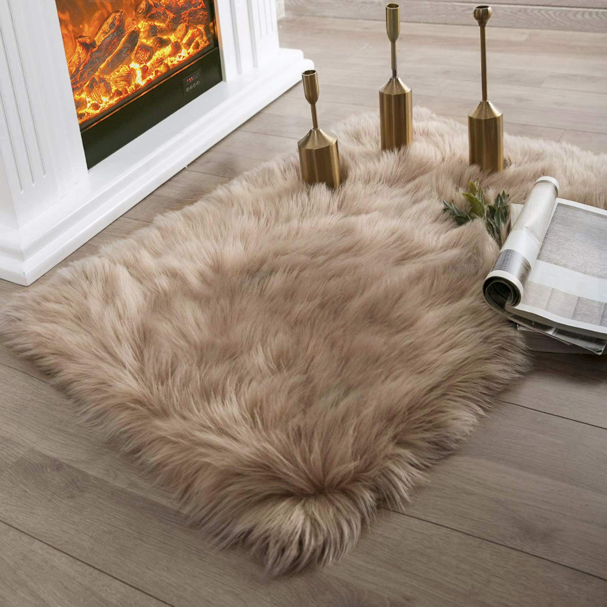 Ashler Faux Fur Rug, White, 2 x 6 Ft, Machine Washable