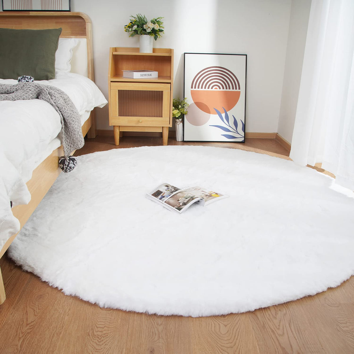 Ghouse White 8x10 Area Rug Fluffy Faux Rabbit Fur Rug White Plush Shag Rug for Living Room Bedroom, Playing Room, Nursery Room