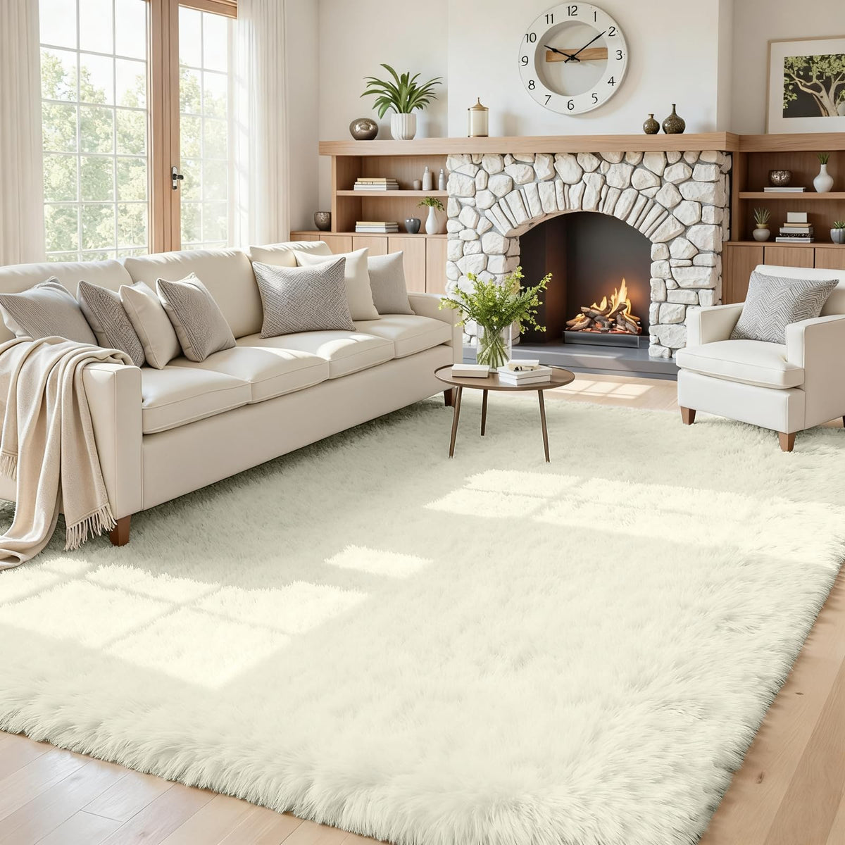 8x10 Fluffy Shag Area Rugs for Living Room Bedroom: Soft Carpet Gray Camel