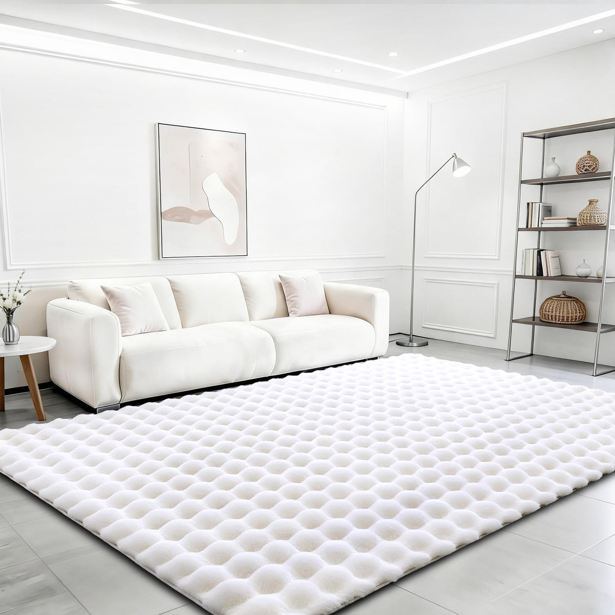 Creamy White Rabbit Plush Rug 8'x10', Fluffy Faux Fur Shaggy Area Rug for Nursery, Kids Room Decor, Soft Fuzzy Carpet for Living Room, Bedroom, Teen Girls Room