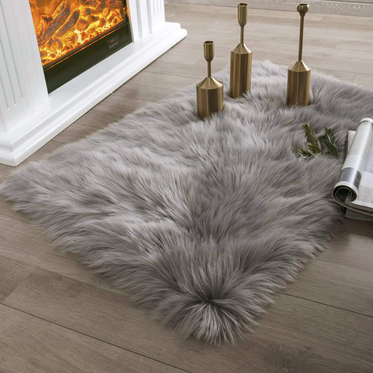 Ashler Faux Fur Rug, White, 2 x 6 Ft, Machine Washable