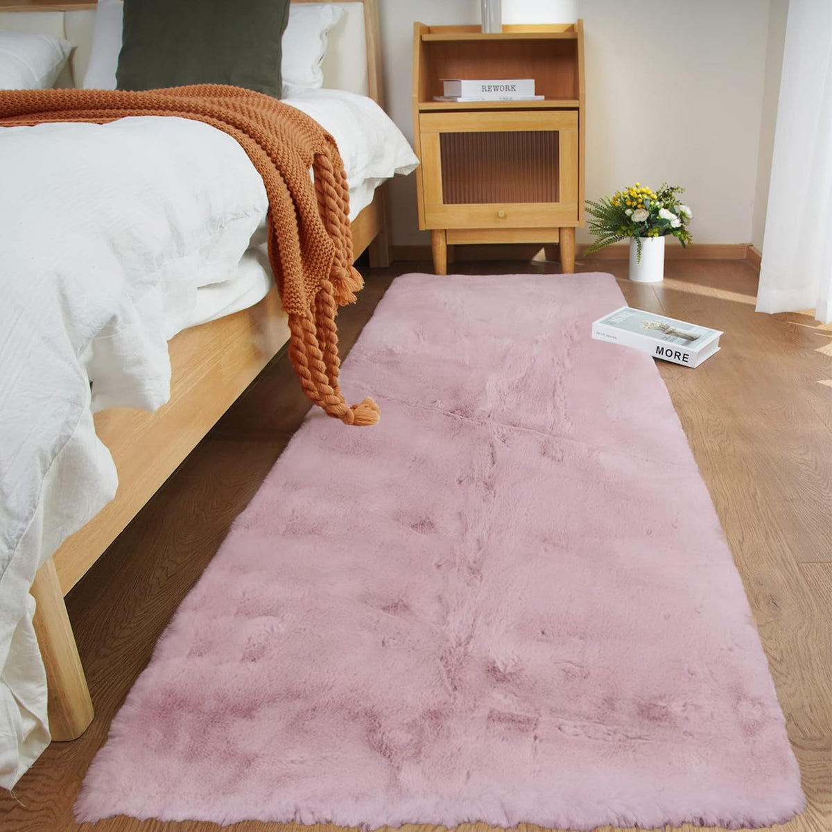 Ghouse White 8x10 Area Rug Fluffy Faux Rabbit Fur Rug White Plush Shag Rug for Living Room Bedroom, Playing Room, Nursery Room