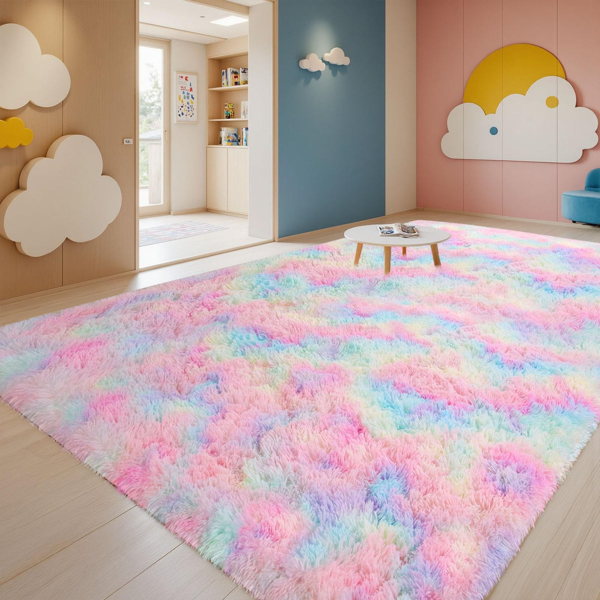 Sour Lemon 8x10 Area Rugs for Bedroom Living Room, Fluffy Shag Cream