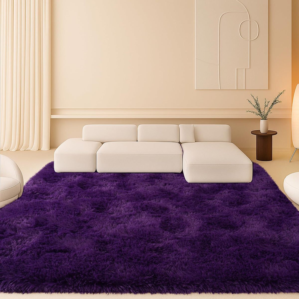 8x10 Beige Fluffy Shag Area Rug, Non-Slip Soft Carpet for Home