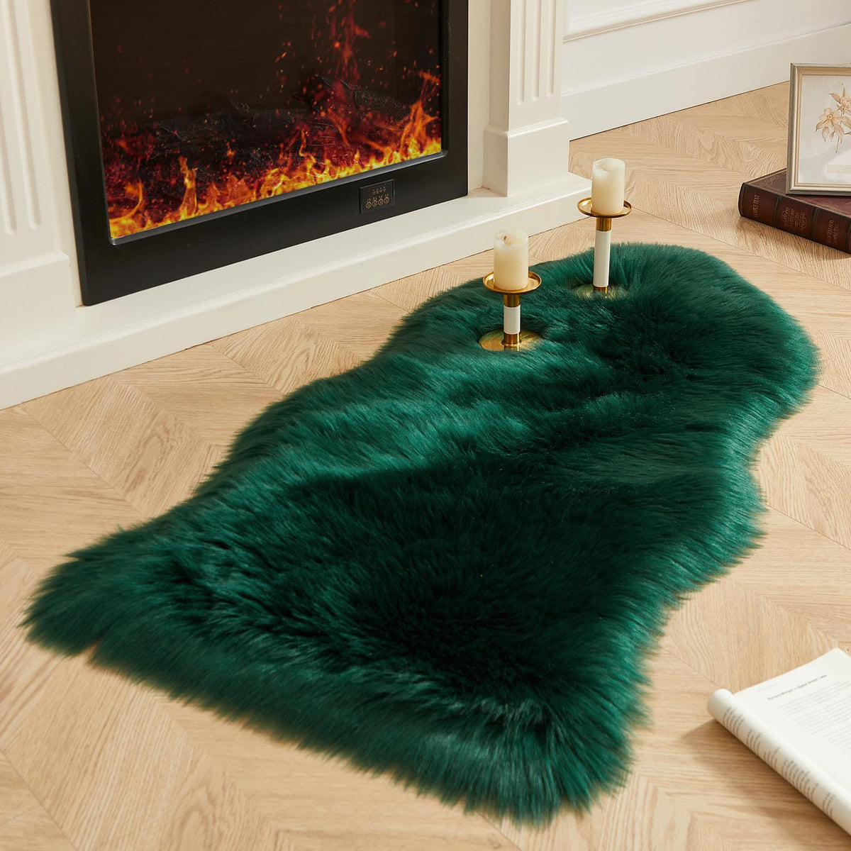 AMTOVO Faux Sheepskin Rug, Beige Ultra Soft Fluffy Shag Area Rug, 2 x 6 ft Faux Fur Rug for Bedroom Sofa Throw Cushion Room Decor, Sheepskin