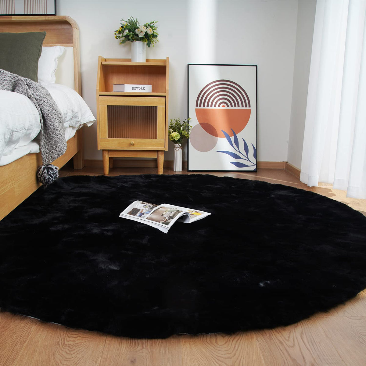 Ghouse White 8x10 Area Rug Fluffy Faux Rabbit Fur Rug White Plush Shag Rug for Living Room Bedroom, Playing Room, Nursery Room