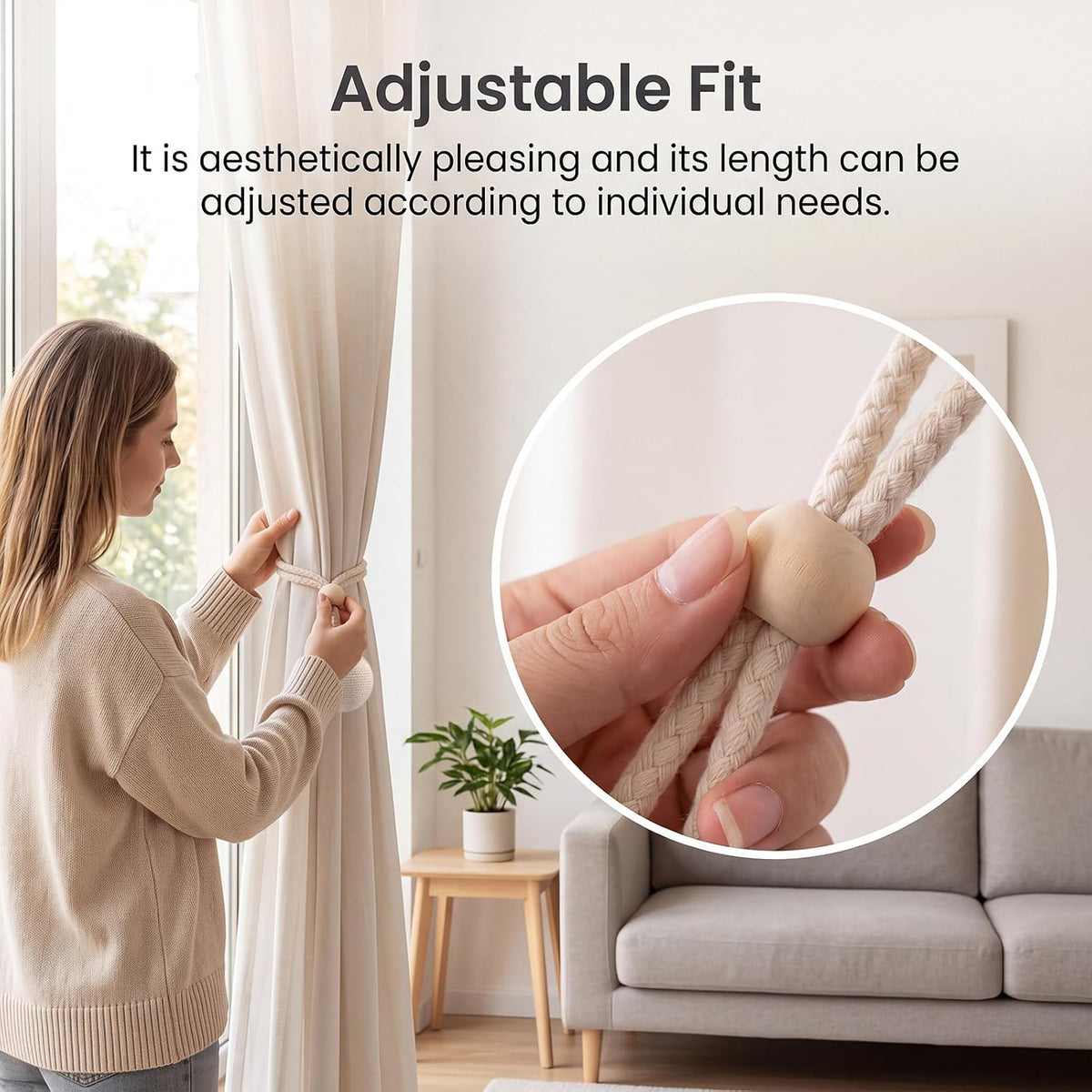 2 Pack Curtain Tiebacks, Beige Curtain Holdbacks, Curtain Rope Tieback