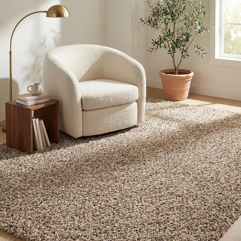 Unique Loom Solid Shag Collection Area Rug (8' x 10' Rectangle, Sandy Brown)